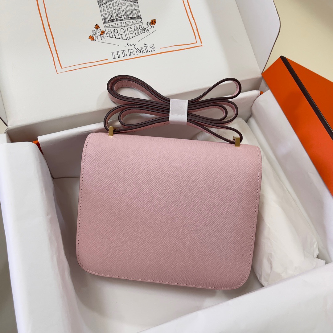 Hermes Constance 18 Mini Shoulder Bag In Pink Epsom Leather